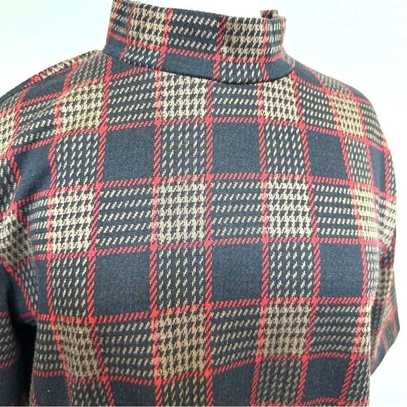 Zara Woman Black Red Brown Houndstooth Midi Dress - Women L - Mod Academia 60s - Picture 5 of 5